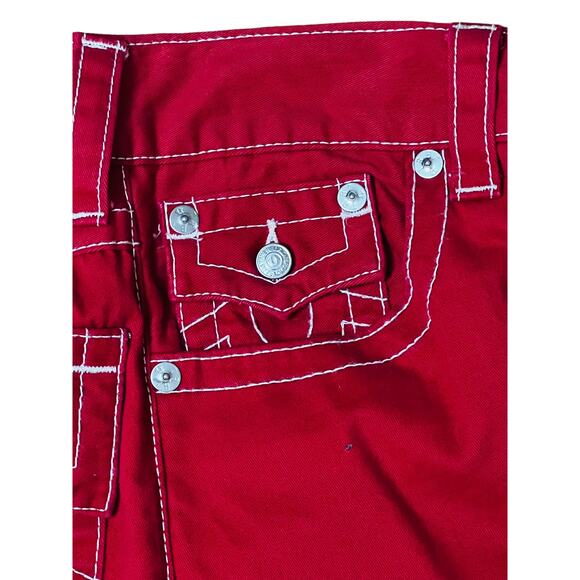 True Religion Red Straight Leg Womens Jeans Size 29 Zip Closure 100% Cotton - Picture 9 of 12